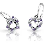 Dětské náušnice Danfil srdíčka C2157 z bílého zlata s kamínky Amethyst