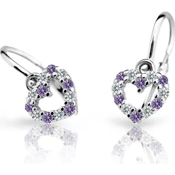 Náušnice Dětské náušnice Danfil srdíčka C2157 z bílého zlata s kamínky Amethyst