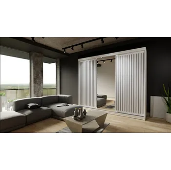 Šatní skříň FALCO Šatní skříň s lamelami Regina 250 bílá/šedá