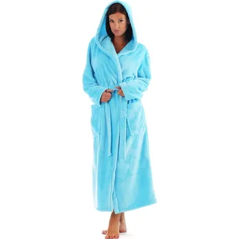 Dámské noční prádlo Dámský dlouhý hřejivý župan s kapucí SIENA tyrkysová - 6XL