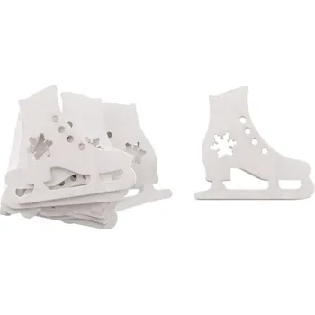 Vánoční dekorace Brusle 5,5cm, 10ks dřevěný, bílé