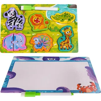 Puzzle Dřevěná oboustranná tabule se zvířátky safari puzzle