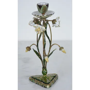 Svícen Zámecký svícen s květinami - porcelán + bronz