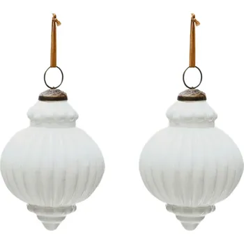 Vánoční ozdoba Set dvou bílých skleněných vánočních ozdob Kave Home Irlo 13 cm