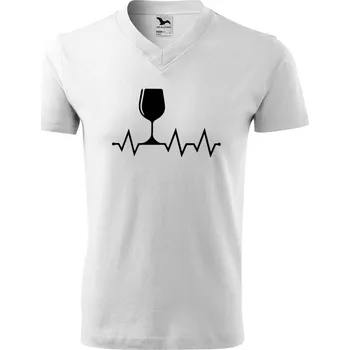 Pánské tričko DOBRÝ TRIKO Pánské V tričko s potiskem Tep srdce víno Velikost: XL, Barva: Bílá