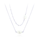 MINET Dvojitý stříbrný náhrdelník s přírodní perlou JMAS7055SN45