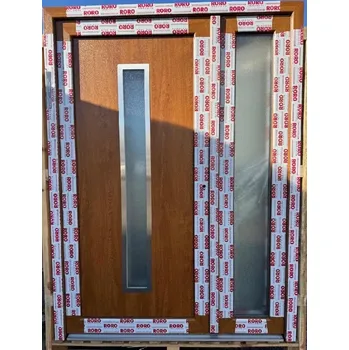 Vchodové dveře SOFT vchodové plastové dveře AURORA,zlatý dub/bílá, INOX, 150x200 cm (dvoukřídlé plastové dveře 150x200 cm)