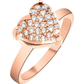 Prsten Pozlacený prsten z mosazi se zirkony a skleněnými detaily - srdce - AR539-9729