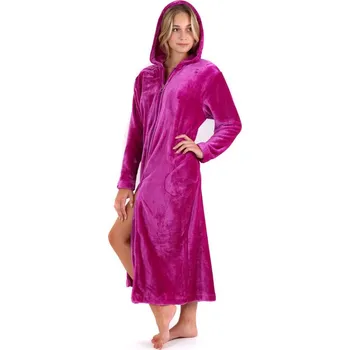 Dámský župan Dámský dlouhý hřejivý župan s kapucí a se zipem SIENA fuchsiová - XL