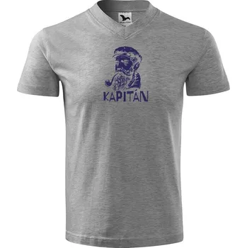 Pánské tričko Pánské V tričko s potiskem Kapitán Velikost: S, Barva: Tmavě šedý melír