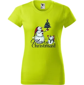 Dámské oblečení DOBRÝ TRIKO Dámské tričko s potiskem Merry christmas! Barva: Limetková, Velikost: S