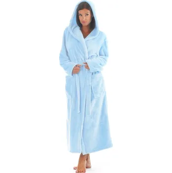 Dámské oblečení Dámský dlouhý hřejivý župan s kapucí SIENA světle modrá - M
