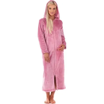 Dámský župan Dámský dlouhý hřejivý župan s kapucí a se zipem SIENA růžová - XL