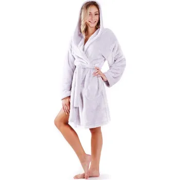 Dámský župan Dámský 3/4 hřejivý župan s kapucí LILLY EXTRA světle šedá - L-XL