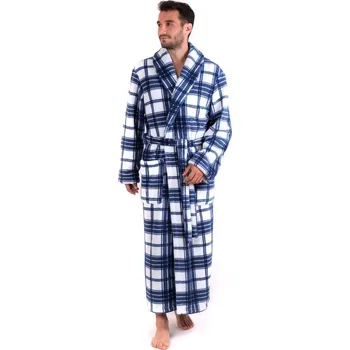 Pánský župan Pánský dlouhý hřejivý župan se šálovým límcem RYAN modrá/bílá - XL