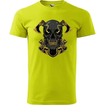 Pánské tričko DOBRÝ TRIKO Pánské tričko s potiskem Lebka a sekyry Velikost: XS, Barva: Limetková