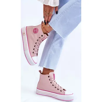 Dámské tenisky Dámské vysoké textilní tenisky na platformě Big Star LL274186 Barva: Růžová, Velikost: 38