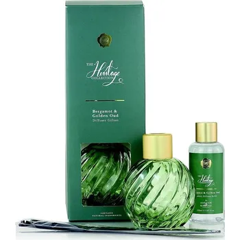 Vůně do bytu Aroma difuzér Ashleigh & Burwood Dárková sada skleněný GREEN s náplní BERGAMOT & GOLDEN OUD 150 ml