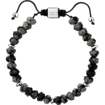 Náramek Rhodiovaný náramek z mosazi s obsidiány - AZ539-9718