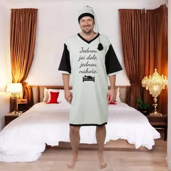 Dámská noční košile Jednou jsi dole - Noční košile šedá s čepičkou XXXL šedá