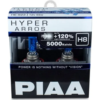 Autožárovka Autožárovka PIAA Hyper Arros 5000K H8 + 120%. jasně bílé světlo o teplotě 5000K, 2ks