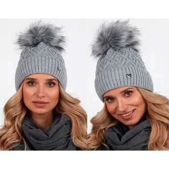 Čepice Fashionweek Dámská zimní čepice s bambulí JENOT podšitý hřejivým fleecem ZIZI-V23/22 Barva: šedý, Velikost: Universal