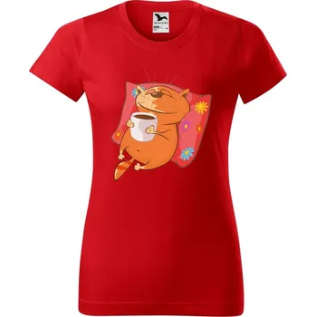 Dámské tričko DOBRÝ TRIKO Dámské tričko s potiskem Kočka se šálkem Barva: Červená, Velikost: 3XL