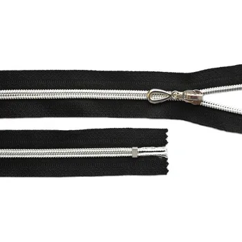 Zip Spirálový zip se stříbrnými zoubky No 5 délka 25 cm, barva Černá
