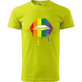 Pánská móda DOBRÝ TRIKO Pánské tričko s potiskem Pride ústa Velikost: L, Barva: Limetková