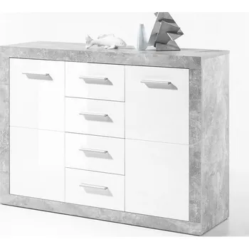 Komoda Komoda Stone 117 cm, beton/bílá