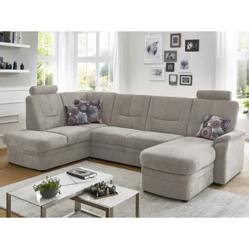 Sedací souprava Sedací souprava Skin, světle béžová látka, tvar U, s funkcí