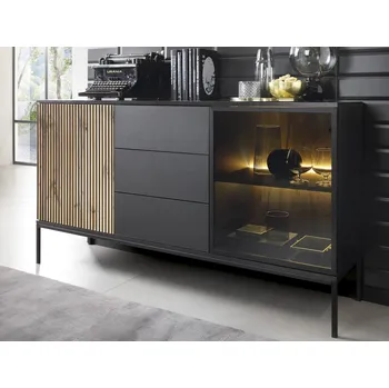 Komoda Komoda se zásuvkami Sento, černá/dub wotan, s osvětlením