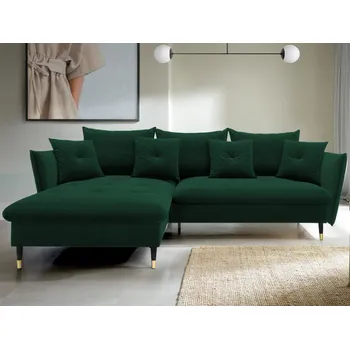 Sedací souprava Rohová sedací souprava Glam, tmavě zelená látka, levý roh