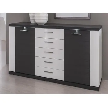 Komoda Široká komoda Caracas typ 21, grafit/bílý lesk, s osvětlením