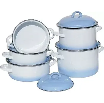 Hrnec Souprava pětidílná smaltovaného nádobí Ema-Lion modrý stín (souprava smaltovaného nádobí pětidílná modrý stín pro každodenní vaření)
