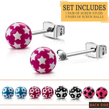 Náušnice Náušnice s výměnnými barevnými kuličkami a hvězdičkami