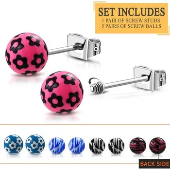 Náušnice Náušnice s květinovými korálky v sadě se šroubovými šroubky