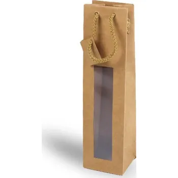 Dárková taška Papírová taška na víno s okénkem - hnědá
