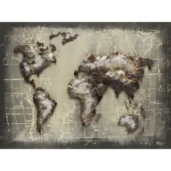 Obraz ASKO - NÁBYTEK Kovový obraz na zeď Mapa světa 80x60 cm, šedý vintage