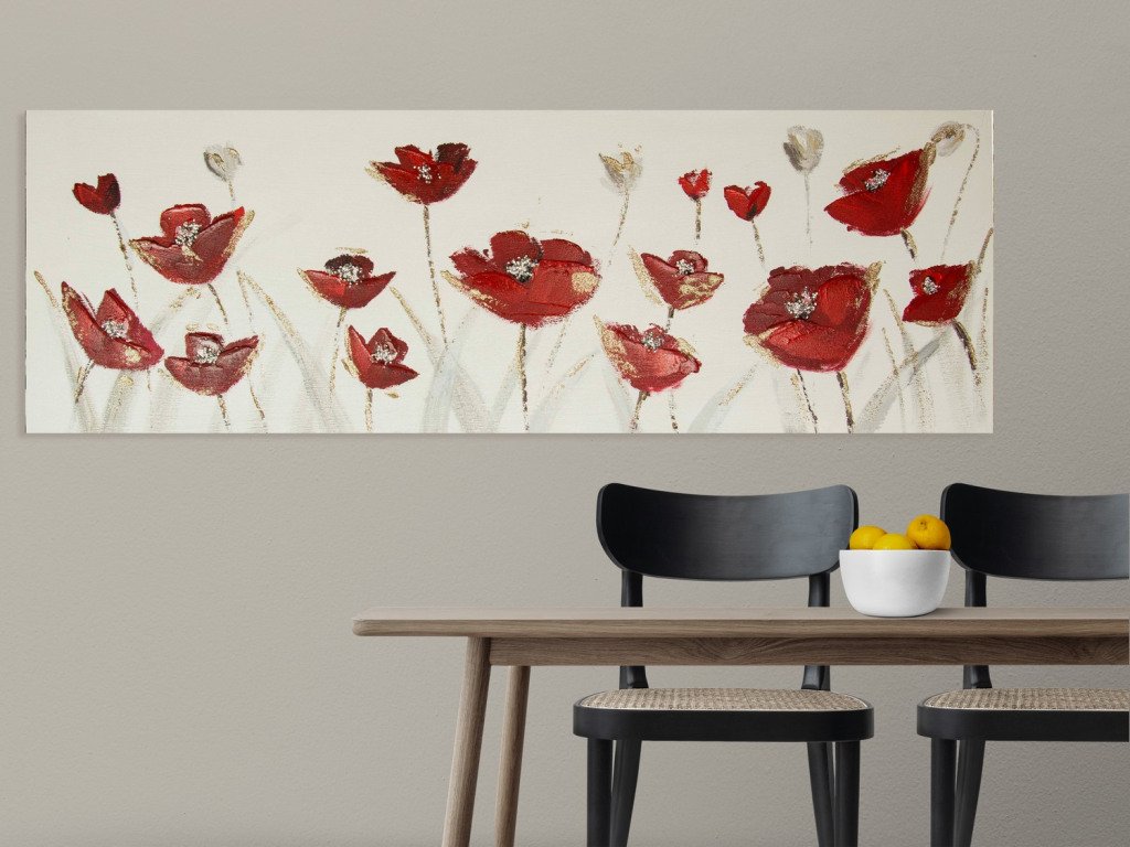 Ručně malovaný obraz Vlčí máky 120x40 cm, 3D struktura