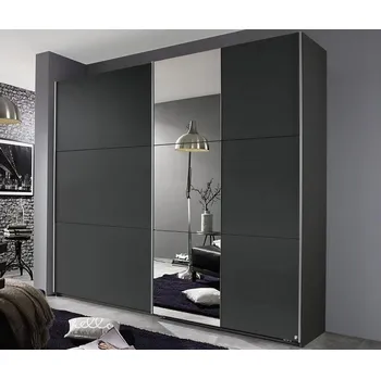 Šatní skříň Šatní skříň Kronach, 175 cm, šedá/zrcadlo