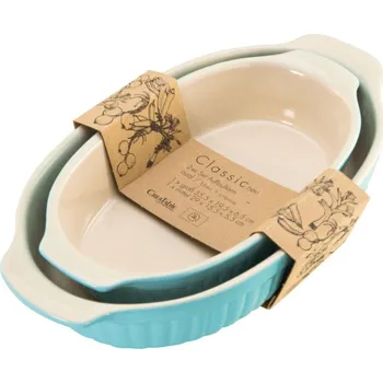 Sada zapékacích misek (2 ks) modrá/krémová kamenina, oválné