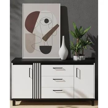Komoda Komoda 150 ND-7 Nadia bílá / černý mat, 153 cm