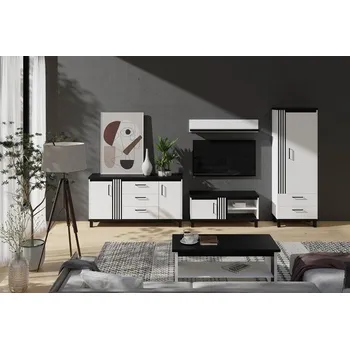 Obývací stěna Systém Nadia bílá / černý mat, obývací sestava B