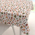 Vánoční bavlněný čtvercový ubrus Sandra SA-516 Vánoční perníčky a ozdoby na bílém 150x150 cm