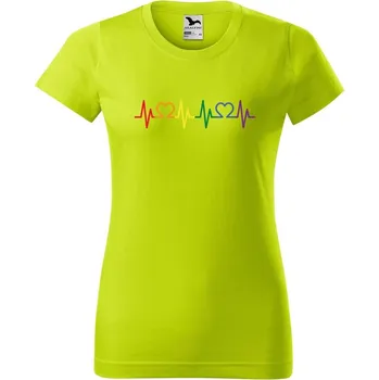 Dámské oblečení DOBRÝ TRIKO Dámské tričko s potiskem LGBT tep srdce Barva: Limetková, Velikost: M