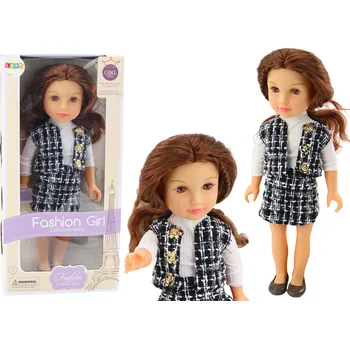 Panenka LEAN Toys Panenka v elegantním kostkovaném oblečení s hnědými vlasy 44 cm 