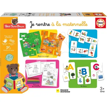 Puzzle Naučné hry pro nejmenší 4v1 Petit Ours Brun Educa puzzle domino vybarvování obrázků a první písmenka