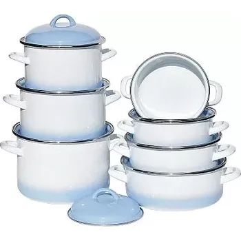 Hrnec Souprava sedmidílná smaltovaného nádobí Ema-Lion modrý stín (souprava smaltovaného nádobí sedmidílná modrý stín pro každodenní vaření)