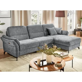 Sedací souprava Rohová sedačka Leraja, šedá látka, pravý roh,s elektrickým polohováním